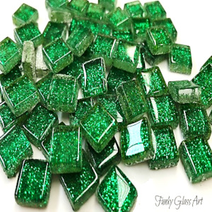 China, glassware and earthenware: Glitter 10x10 Emerald - CLEARANCE FUNKY GLASS ART