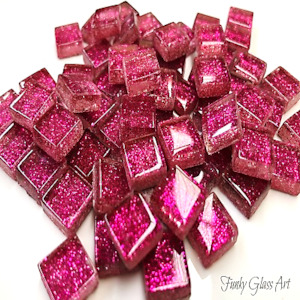 China, glassware and earthenware: Glitter 10x10 Hot Pink - CLEARANCE FUNKY GLASS ART