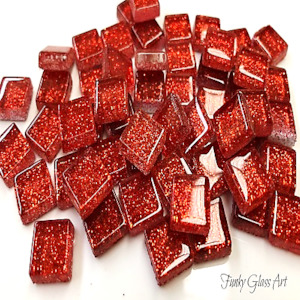 China, glassware and earthenware: Glitter 10x10 Red - CLEARANCE FUNKY GLASS ART