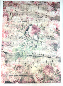 Rice Paper - Roses on Music Sheet FUNKY GLASS ART