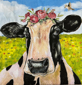 Cow with Flowers Napkin FUNKY GLASS ART