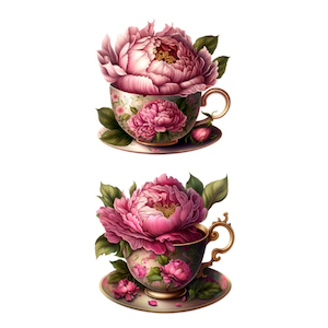 China, glassware and earthenware: Peony Tea Cups 2 FUNKY GLASS ART