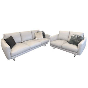 Furniture: Gatsby 3+2-Seater - Urban Sofa - Cat 16 Light Grey Full Grain Leather - Metal Legs