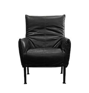 Hugo Steel Chair - NZ Made - NZ Tasman Settler Black Leather