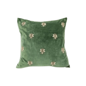 Cushion - Beaded Bee - Green Velvet