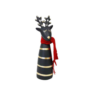 Black/Gold Ceramic Deer w Solid Red Scarf