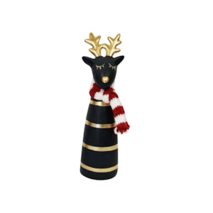 Furniture: Black/Gold Ceramic Deer w Stripe Scarf