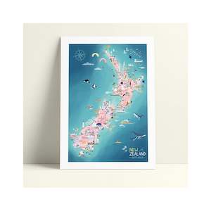 A1 Print - NZ Map - Pink