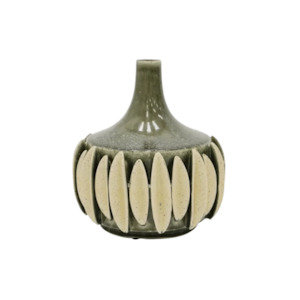 Melia 3D Ceramic Vase - Medium - Dark Olive with Natural Accents