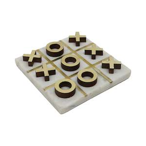 Furniture: Tic Tac Toe Marble Brass - White/Brass