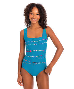 Swim Wear: Togs Ravenna Square Binding One Piece Swimsuit - Blue