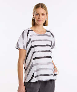 Marco Polo Brushed Stripe Top - Black/White