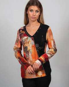 Kalisson V Neck Top 28123- Autumn Splash