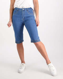 Vassalli Straight Leg Contrast Stitch Denim Short  - Light Denim