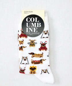 Columbine Dressed Up Dogs Cotton Crew - White