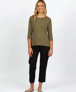 Vassalli Boat Neck 3/4 length sleeve Tee - Olive