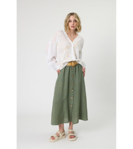 Linen button front skirt - Skirts : Gaby's Warkworth - Simply Linen H24