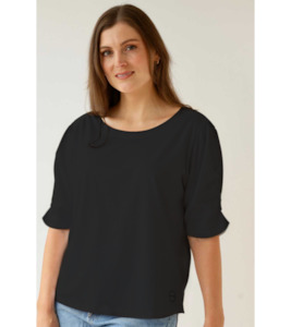 Gather sleeve top - Labels-White on Black : Gaby's Warkworth - WHITE ON BLACK H24