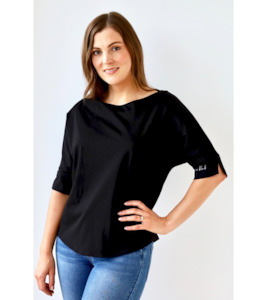 Boat neck top - Labels-White on Black : Gaby's Warkworth - WHITE ON BLACK H23