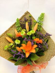 Bouquet in Woven Flax Wrap