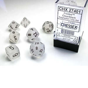 Chessex Frosted Clear/black Polyhedral 7-Die Set (CHX 27401)