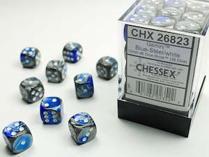 Chessex Gemini Blue-Steel/white 12mm d6 Dice (CHX 26823)