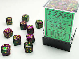 Chessex Gemini Green-Purple/gold 12mm d6 Dice (CHX 26834)