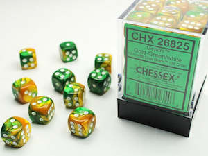 Chessex Gemini Gold-Green/white 12mm d6 Dice (CHX 26825)