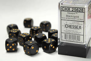 Chessex Opaque Black/gold 12mm d6 Dice (CHX25828)