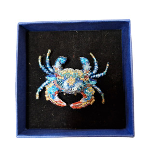 Ornate Blue Crab brooch