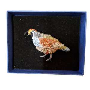 Gifts: Valley Quail brooch