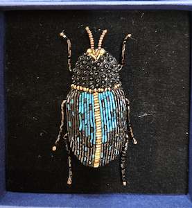 Electric Blue beetle brooch