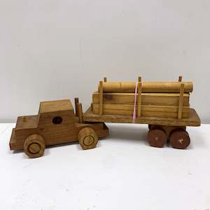 Homewares: Old Style Log  Truck and Trailer with Logs