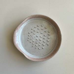 Homewares: White Speckled Grater with Blush Pink Rim