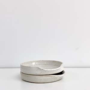 Homewares: Handmade Pottery Spoon Rest- Speckled White