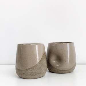 Homewares: Handmade Pottery Round Dimpled Tumblers-Grey