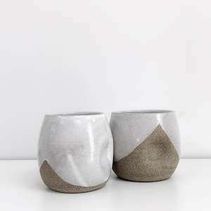 Handmade Pottery Round Dimpled Tumblers - Speckled Grey/White