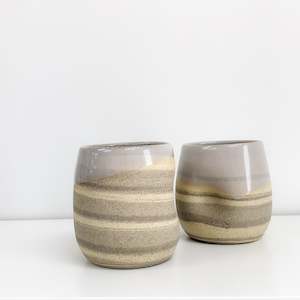 Handmade Pottery Round Dimpled Tumblers - Grey Beach Dunes