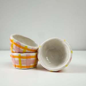 Handmade Pinch Pot - Orange/Yellow/Pink Plaid