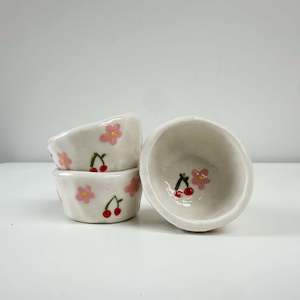 Homewares: Handmade Pinch Pot - Cherries/Daisies