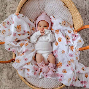 Homewares: Pink Merino Wool Bonnet & Booties