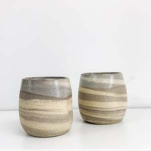 Handmade Pottery Round Dimpled Tumblers - Grey Beach Dunes Light Top