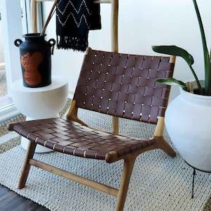 Teak-Framed Woven Leather Chair | Brown