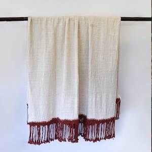 Cream Throw with Rust Orange Tassels