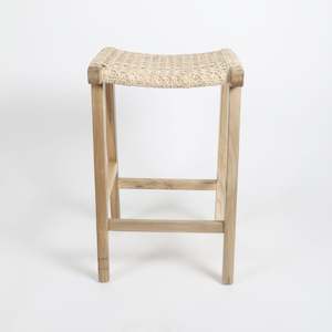 Teak and Rattan Bar Stool