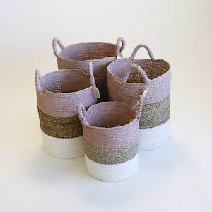 Pink, Natural and White Woven Baskets