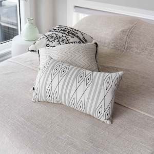 Rectangle White Cotton Cushion Cover with Black Patterns