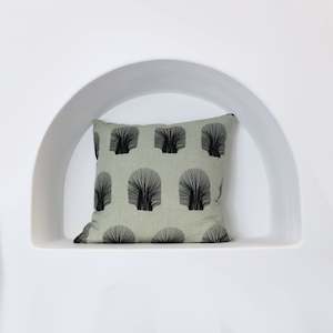 Cushions: Beige Sage Black Leaf Patterned Cotton Cushion Cover