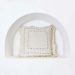 Natural Cream Cushion Cover with Black Stitching and Cream Fringing