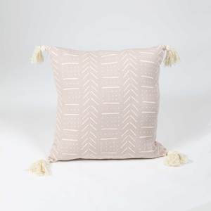 Beige Cotton Cushion Cover with Natural Tassels